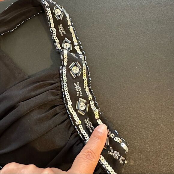 Hailey Logan by Adrianna Papell Black Embellished Gown Criss Cross Back Size 3/4 - Picture 6 of 16